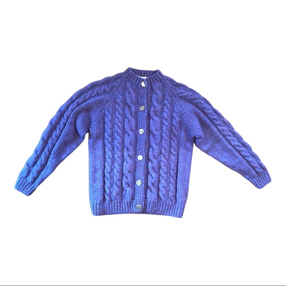 Danspun Sweaters - VTG DANSPUN 100% Wool Purple Hand Knit Scandinavian Cable Knit Cardigan Sweater